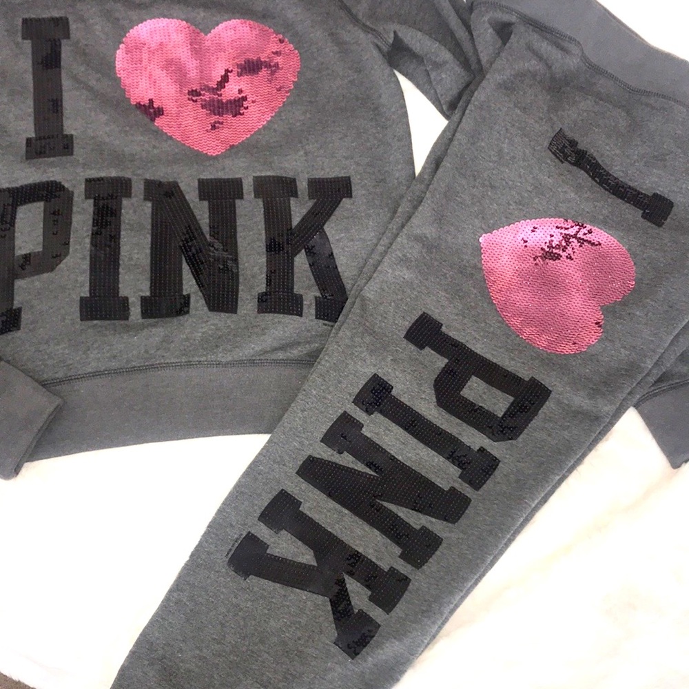 Vintage Vs Pink set rare Bling Jacket hoodie and pants set y2k - Picture 12 of 16